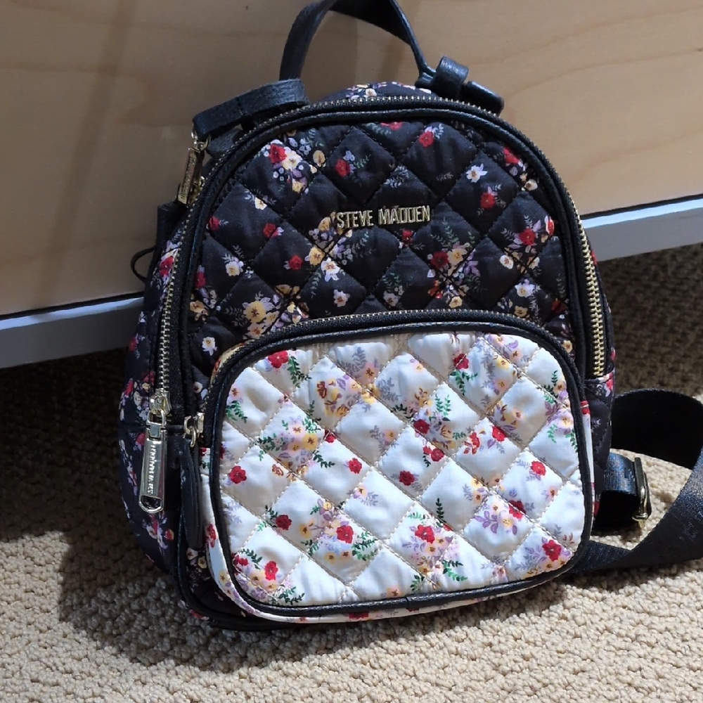 Steve Madden Quilted Floral Backpack - Black and White
